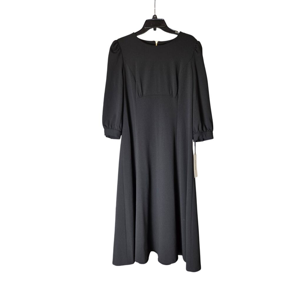 Calvin Klein A-Line Dress Black 3/4 Sleeve Elegant Zipper Womens Size 14 NEW